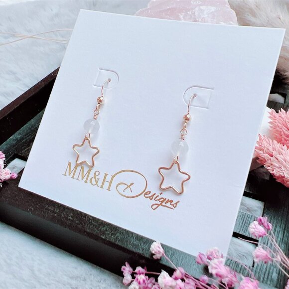 Moonstone Earrings with Star Charm | Handmade in BC - Picture 2 of 6